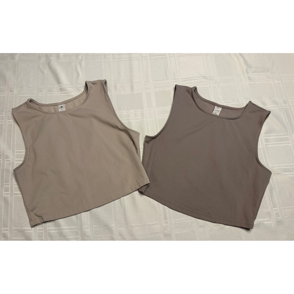 Yogalicious Tank Top Women S Tan Taupe 2 Pack Crop Athletic Sleeveless Stretch